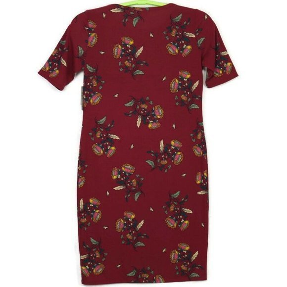 LuLaRoe Julia Sheath Pencil Dress Red Maroon Green Floral L Large - Picture 2 of 9